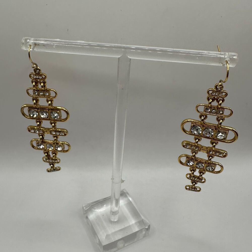 Gold Chandelier Earrings White CZ Dangle Drop Costume Jewelry Unbranded